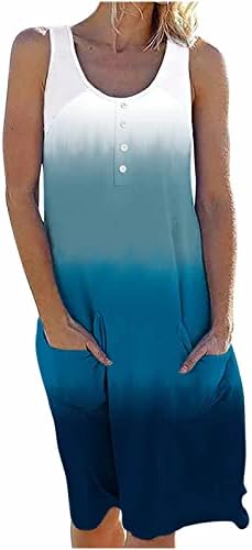 Женски Секојдневен Фустан Без Ракави Летен Резервоар За Вратот Фустан До Колена Фустан За Печатење Фустани За Сонце Со Џебови