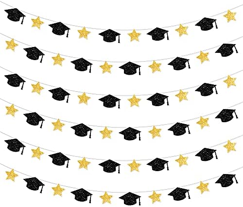 Катчон, Сјајна Капа За Дипломирање Гарланд - 10 Стапки, Без Самостојни / Црни И Златни Украси За Забави За Дипломирање 2023 | Украси