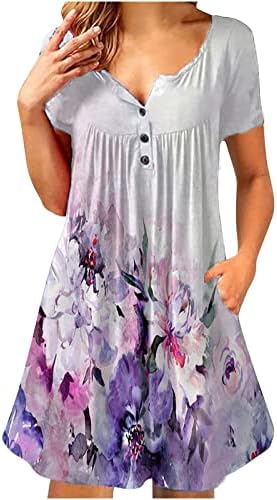 Жени Плус Големина Фустан - Кошула Фустани За Жени Копче Надолу Должина На Коленото