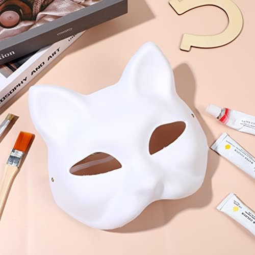 CIIEEO 5PCS маска маска маска бела мачка маска празна рака насликани маски со маски со еластичен опсег за DIY занаетчиски козмејски маскирани