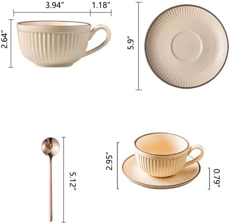 Џимируигро Европски Стил Керамички Кафе Чаши со Чинија &засилувач; Лажица, Гроздобер Чаши Чај За Дома &засилувач; Канцеларија, Машина За Миење