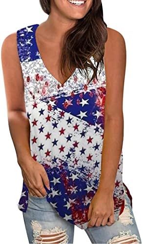 На 4 -ти јули резервоарот за кошули врвови за жени американско знаме летни необични кошули без ракави патриотски starsвезди ленти за тренингот