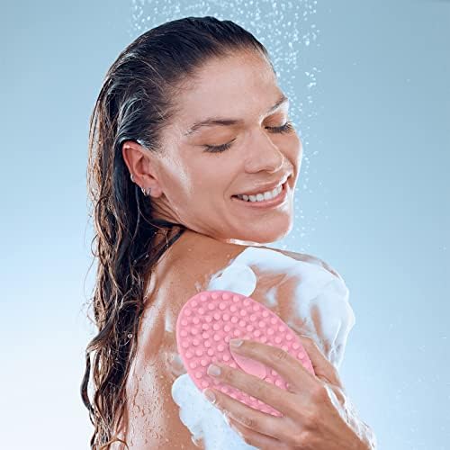 Kankow розово силиконско тело чистач, чистач за туширање за бања за тело за деца и жени, четка за масажа на скалпот за туширање