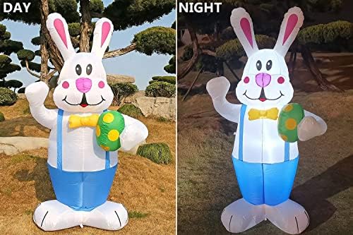DearSun 6.2ft Високо Велигденски сина зајаче држејќи велигденски јајце -украси за дворски украси гигант зајаче со LED светла за празнична