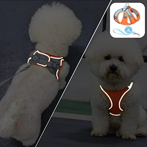 Мека решетка за кучиња и поводник сет за одење летен чекор во елек -ремен рефлексивни ленти прилагодливи без влечење миленичиња за