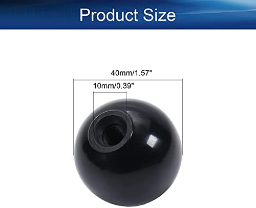 Bettomshin 3Pcs Thermoset Ball Knob M8 Female Thread Bakelite Handle 40mm/1.57 Diameter Spherical Handle Smooth Rim Black for Lawn Mowers