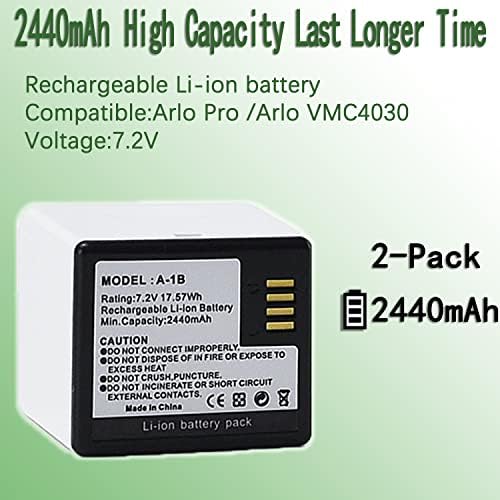 Батерија на Xingchuang A-1B за Arlo Pro, Arlo Pro 2 2-Pack 2440mah+ Li-Ion батерии за полнење на Arlo Pro/Pro 2 VMC4030 VMS4230