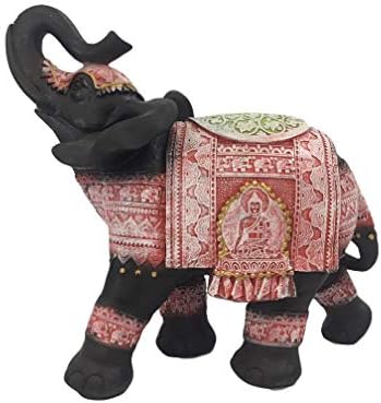 Надеж за брендови Тајландски црни слонови статуа фигура полистон покриен со деликатна украсна будистичка Капарисон - Голем 10 x 9 x 5