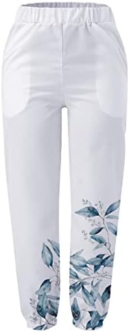 Женски обични постелнини панталони моден графички принт спорт Палацо дневна панталони широки нозе памучни постелнина јога панталони