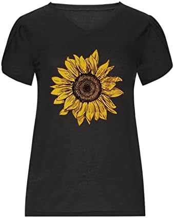 Шарела тинејџерска девојка против вратот Спандекс маички за бранч на маички со кратки ракави сончоглед цветни графички летни есенски тимови 2023 xc