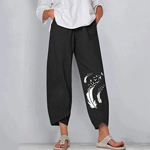 Grge beuu женски случајни удобни плажа џемпери памучни постелнини панталони отворено еластични удобни панталони со високи половини со џеб