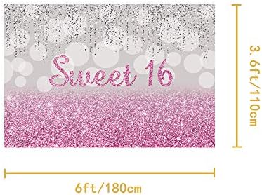 CSFOTO 6x3.6ft Среќен роденден Заднината слатка 16 роденденски транспарент сјај Сребрена розова роденденска забава украси Банер 16