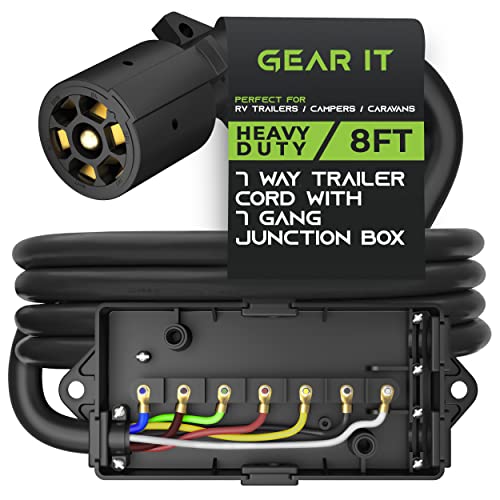Gearit 7 Way Pluler Trailer Trailer Cord со 7 кутии за спојување на банда - кабел за прицврстување на жици со водоотпорна кутија за спојници