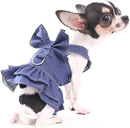 Hozz Мало кучиња фустан со слатко кутре кученце тексас здолниште фармерки кучиња облека за миленичиња облека кучиња костуми