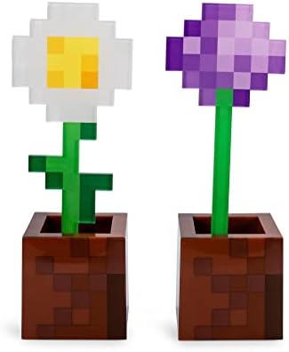 Minecraft Daisy и Allium Flower Pot Some Some Lights, сет од 2 | Табела за ноќна маса со LED светло за спална соба, биро, дневна
