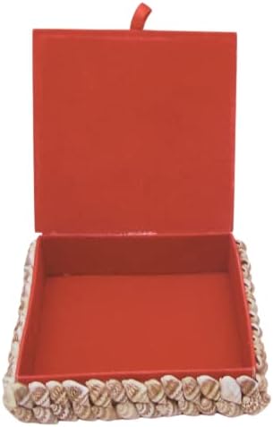 Плоштад кутија Wowser со мешани факс -школки, уникатен накит или кутија за ситници, хонорарна наутичка декорација, 4,5 инчи