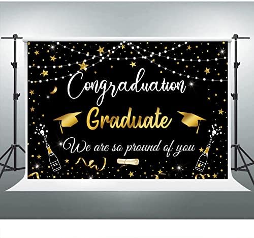 АРУЕА 7х5фт Големи Честитки Дипломирани Студенти Банер 2023 | Украси За Дипломирање На Црно И Злато 2023 | Ние Сме Толку Горди