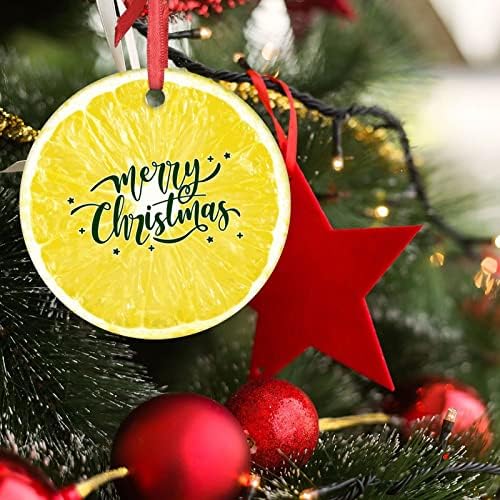 Божиќни украси од лимон, закуска храна овошје украси за новогодишна елка керамичка рунда персонализирани Божиќни украси 2022 Божиќни украси Продолжете со Божиќ, 3 ин