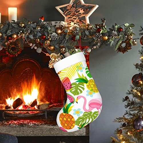 Божиќни чорапи на Аугенстер, розови фламинго, палми остава двострани камин што виси чорапи
