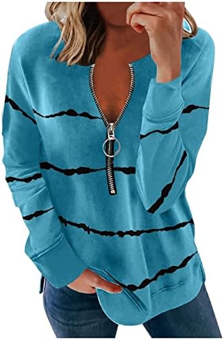 Женски долг ракав половина поштенски пуловер врвови дами облечена обична лабава маичка шарена облека, длаки кошули од туника