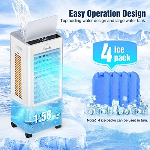 Грелиф Испарувачки Воздух Ладилник, 3-ВО-1 Пренослив Воздух Ладилник со Вентилатор &Засилувач;Овлажнител, Осцилација Мочуриште