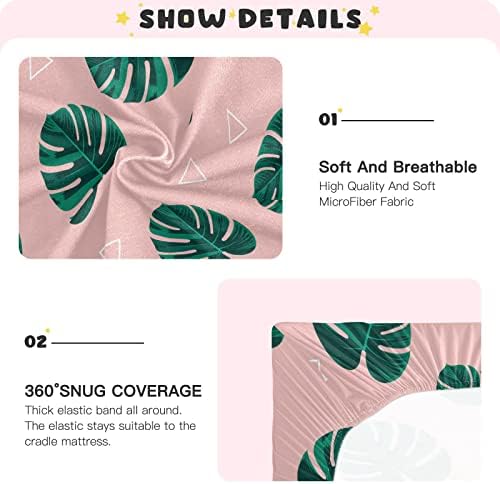 Алаза Тропски палма лисја Бохо розови чаршафи за креветчиња, опремени листови за басинет за момчиња бебе девојчиња, дете, стандардна големина
