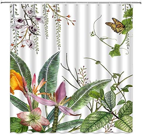 Yadshoti зелени лисја туширање завеси цвет пеперутка пролетна лисја растација винова бања декор полиестерска ткаенина висечка завеса сет 70