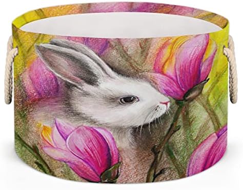 Велигденски зајаче зајак цветни цвеќиња големи тркалезни корпи за складирање корпи за перење со рачки ќебе корпа за складирање за