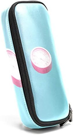Пастелни розови wallидни часовници на сина позадина паѓаат надолу од кожа молив со молив, торба со пенкало со двојна торбичка за складирање