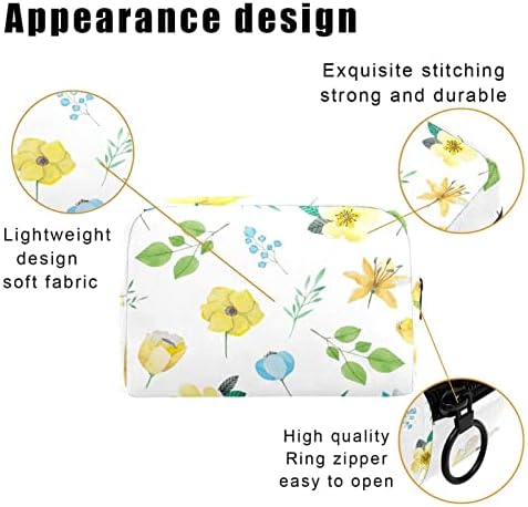 Мала торба за шминка, патент торбичка за козметички организатор за жени и девојчиња, пастирска жолто сина цветна пролет
