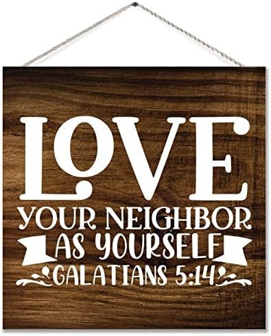 Сакајте го вашиот сосед како себе си Галатјани дрвен потпис Библијата стих Вуд Плакета религиозен христијанин Бог Исус декоративен