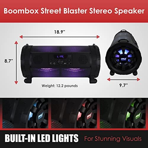 Pyle Bluetooth Boombox Улица Blaster Стерео Звучник-Пренослив БЕЗЖИЧНА Енергија FM Радио / MP3 Систем w/ Далечински, LED Светла &засилувач; Батерија на Полнење-PBMSPG190, Црна