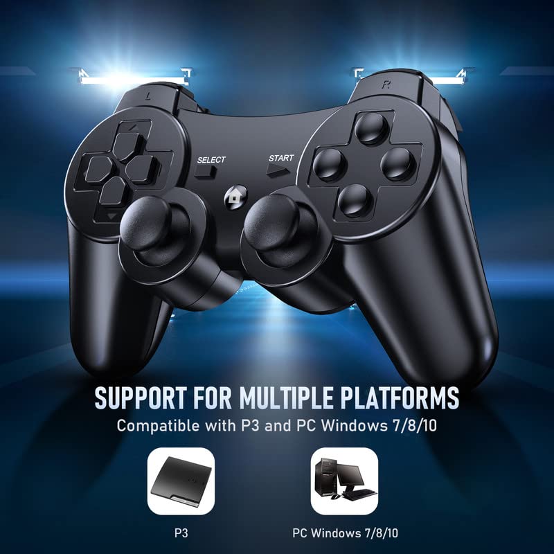 Безжичен контролер на Diswoe компатибилен со PS-3, 2 пакет контролер за игри со високи перформанси со надграден џојстик за PS-3