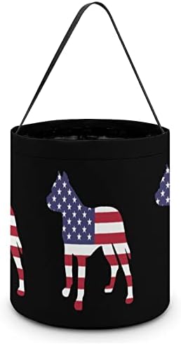 Патриотски Питбул Американско Знаме Ноќта На Вештерките Трик Или Третирајте Торба За Торби Со Бонбони Кофа За Повеќекратна Употреба Со