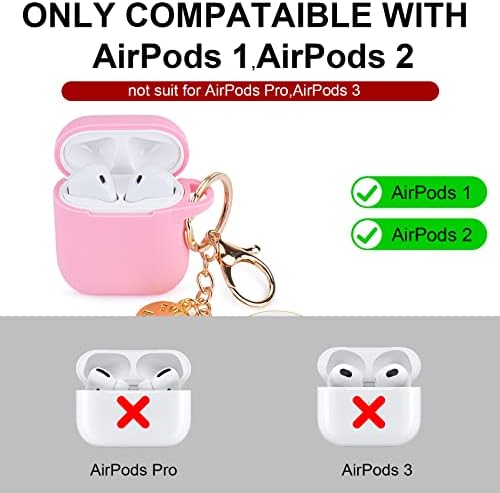 Покрие за розово куќиште со клуч за клучеви за AirPods, мека силиконска заштитна кутија за слушалки, компатибилен со Apple AirPods