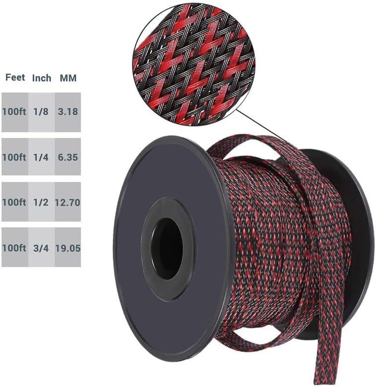 100ft - 1/4 инчен плетенка кабел за управување со кабел заштитник ПЕТ ПЕТ проширен плетенка со ракави за ракави за ситни странични сили за ТВ/компјутер/домашен