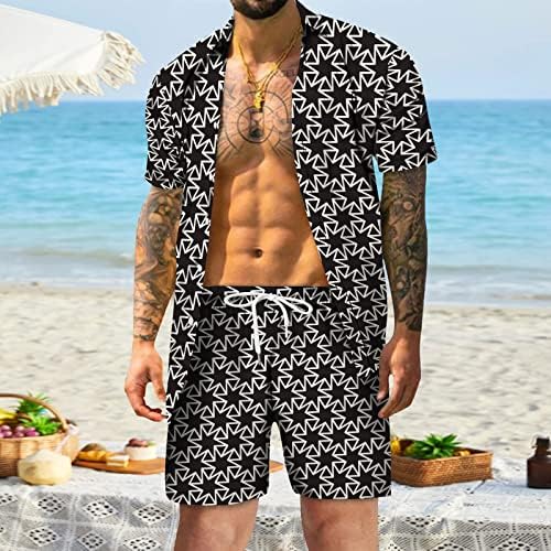 XZHDD MENS 2 PIECE HAWAIIAN OUTFIT поставува лето копче за кратки ракави надолу графички кошули за печатење плажа обични шорцеви