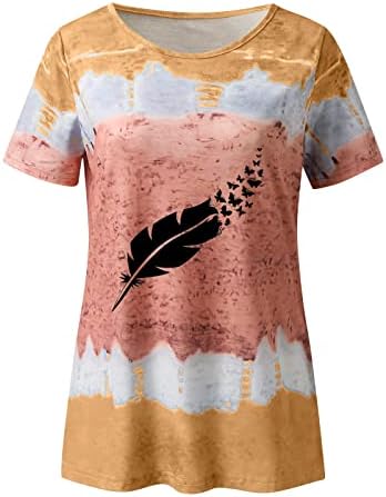 Смешни кошули за жени женски обични модни модни кружни печати печатење со кратки ракави маички блузи врвови