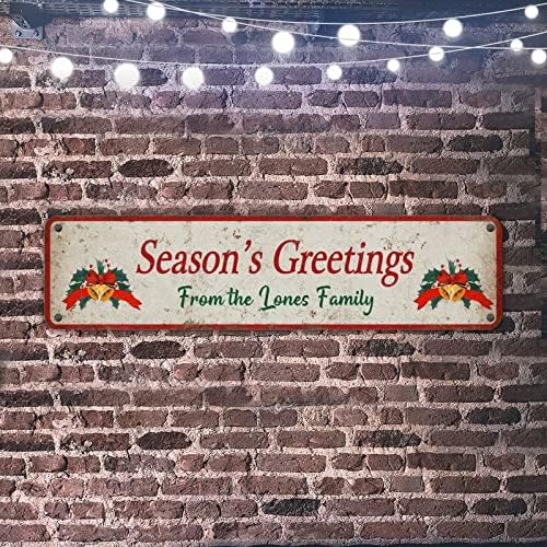 Обичен божиќен декор, поздравувачки метални знаци, име на семејство, wallидни плакети од семејството iones Семејство бобинки, венец Стрит
