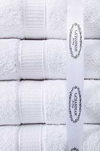 Ла 'Хамам фино живеење 4 парчиња пакет 13 × 13 инчи памук направи луксузни мијалници за лице, бања, хотел, салата и спа | Меко чувство на прсти,