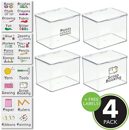 Mdesign пластична кутија за складирање на организатор со капаци за дома, училница или уметничко студио - има ножици, моливи, шиење, занаетчиство и материјали за накит - ?