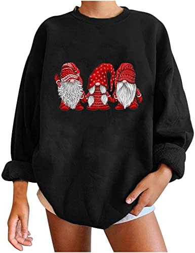 Women'sенски преголеми руно пуловер врвен весел Божиќ преголем екипаж со долга дуксер за џемпери смешни гнони маички кошула