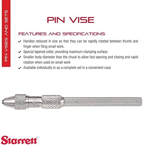 Starrett Pin Vise со згрчени рачки, помал дијаметар на телото од чак, и специјален зашилен колек за максимална површина за стегање - опсег 0 -.040