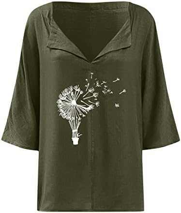 Uikmnh женска блуза есенска сезона случајна зимска глуварче лабава кошула 3/4 ракав памучна кошула