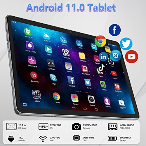 Таблет 2023 Најновиот, Андроид 11 Таблет 128GB ROM + 4GB RAM МЕМОРИЈА, 5g WiFi Таблета, 2 во 1 Таблета Со Окта-Јадро, 10,1 инчен HD
