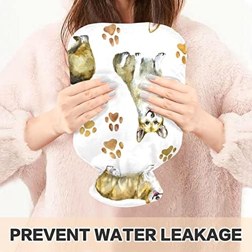Шишиња со топла вода со покривка акварел Корги шепа кученце куче топла вода торба за олеснување на болката, бремени жени, топла