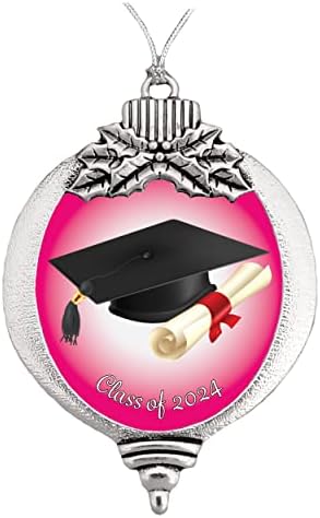 Класа од 2024 година Божиќен украс розова позадина дипломирање Сениор за подароци Снегулка Снегулка Изберете форма на боја