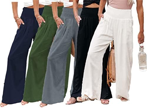 Попомело жени лето цврста боја широка нога јога панталони обични лабави висина половината мала тежина палацо шифонски панталони со
