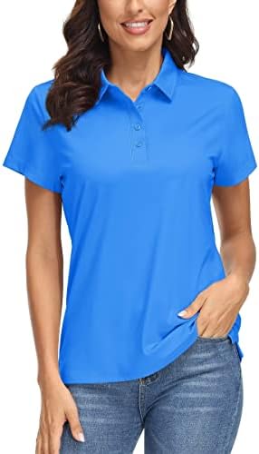 Mag Magcomsen женски поло маици UPF 50+ Заштита на сонце 4 копчиња Обична работа Брзо сув кратки ракави за голф кошула за голф