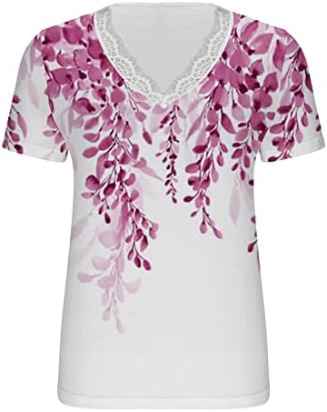 Женски чипка против врвовите на вратот лето цветно печатење маичка горната кратка ракав фустан од блуза кошула случајно лабава вклопена туника